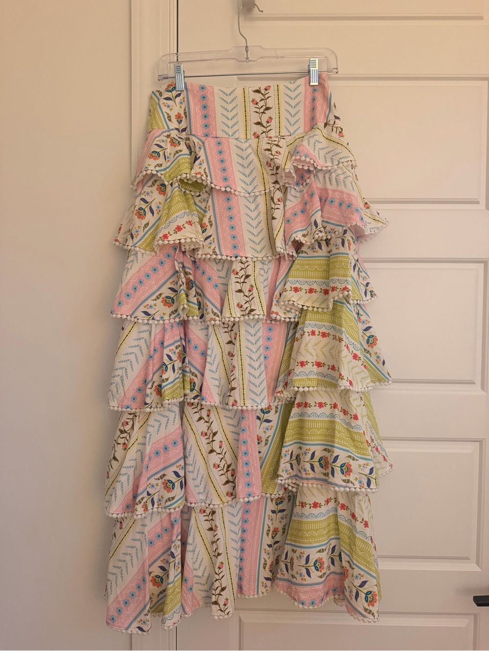 TCEC Tiered Ruffle skirt / top SET in Pink and Green Floral Stripe